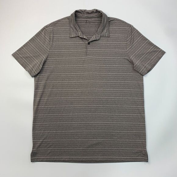 Z by Zella Polo Shirt Men L Large Gray Tan Striped Short Sleeve Performance Golf - Picture 2 of 11
